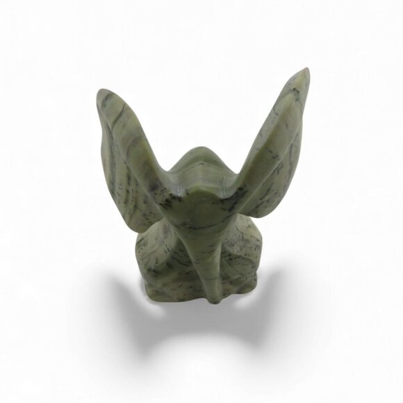 Stone Elephant Carved Green Butter Jade Stone from South Africa Signed 5.5" - Picture 8 of 10